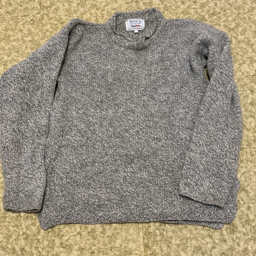 Avoca Sweater Womens Large Gray/brown Wool / Silk Knit Crewneck Pullover Ireland